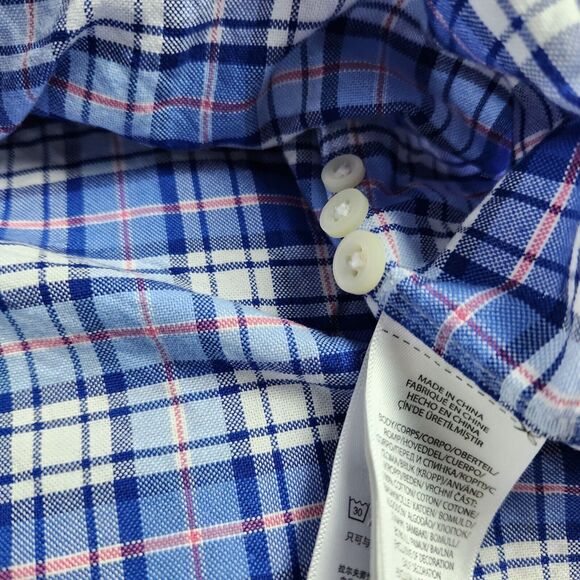 Ralph Lauren Shirt Men XLT Blue Button Plaid Flesh Pony Long Sleeve Casual Tall - Picture 7 of 11